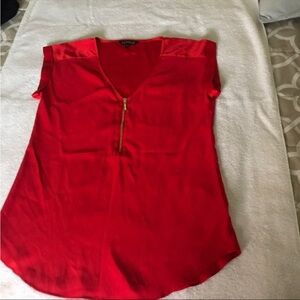 Express Red V-Neck Zip Cap Sleeve Blouse